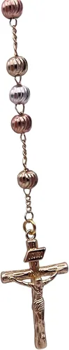 Vista 6 de Catholic Rosary Beads Necklace Silver Rose and Gold Tone Tricolor Ball Chain