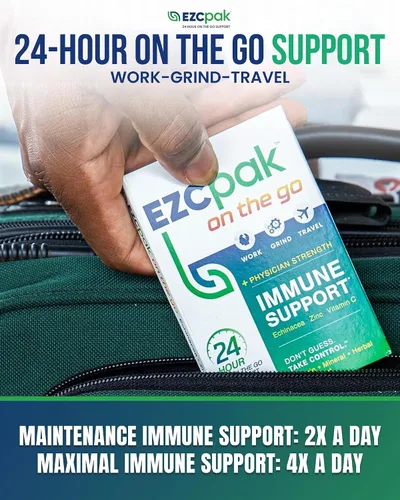 Vista 4 de EZC Pak Refuerzo del sistema inmunológico On The Go con equinácea, vitamina C, zinc, suplemento de apoyo inmunológico, vitaminas inmunitarias