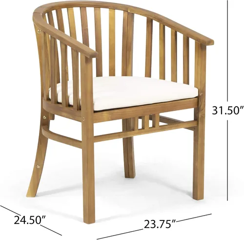 Vista 9 de Great Deal Furniture Nola - Sillas de comedor de madera para exteriores con cojines (juego de 2), acabado crema y teca, (309261)