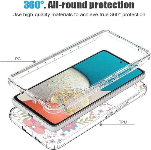 Vista 3 de Funda para Galaxy A53 5G/para Samsung A536U con protector de pantalla de vidrio templado, suave 360 cuerpo completo, a prueba de golpes, híbrida