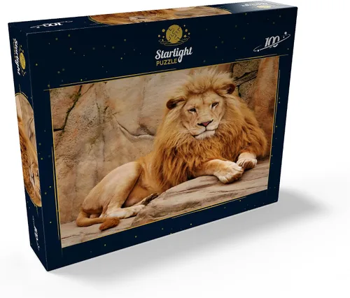 Vista 2 de MyPuzzle A Lion Relaxing On A Stone - Rompecabezas prémium de 100 piezas para adultos