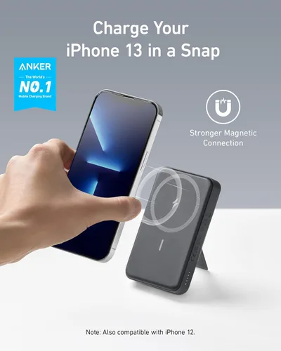 Vista 2 de ANKER Batería magnética 633, cargador portátil inalámbrico plegable de 10,000 mAh, cargador portátil inalámbrico de 20 W USB-C con soporte, Negro