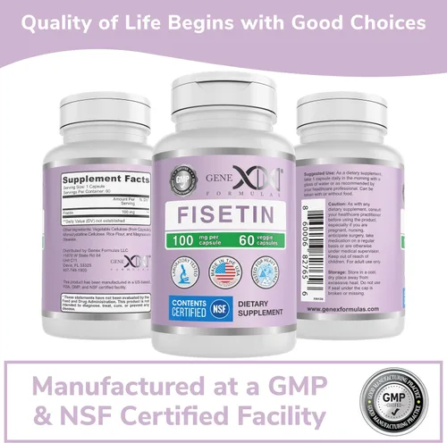 Vista 7 de Genex Formulas Fisetin 100mg Suplemento certificado NSF 60 Cap 2 meses