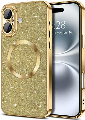Vista 50 de Hython para iPhone 16 Funda con chispas brillantes, fundas transparentes magnéticas con protector de lente de cámara [Compatible con MagSafe]