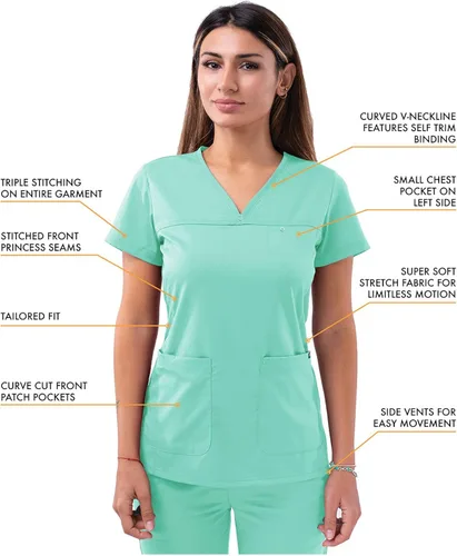 Vista 3 de Adar Pro - Conjunto de ropa quirúrgica con mejora de movimiento para mujer, blusa médica con cuello en V y pantalón médico deportivo y para yoga