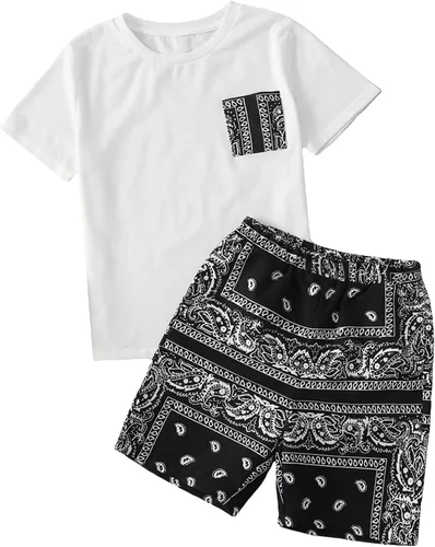 Vista 5 de SOLY HUX Boys Boho Paisley Print Short Sleeve T Shirt and Shorts Set 2 Piece Outfits