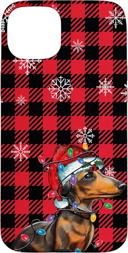 Vista 9 de iPhone 16 Dachshund Christmas Phone Case Red Plaid Pattern Christmas Lights Case