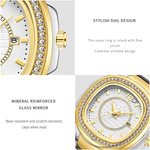 Vista 7 de Relojes de mujer Moda Cuadrado Dial Acero Inoxidable Impermeable Fecha Diamante Damas Vestido Relojes de Pulsera