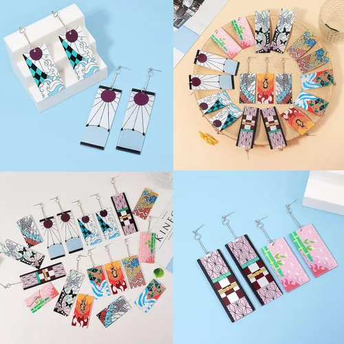 Vista 5 de Tanjiro - Pendientes colgantes para mujer, anime cosplay para hombres, Kimetsu No Yaiba, anime cosplay, regalo de Navidad para niñas, Acrílico, otro