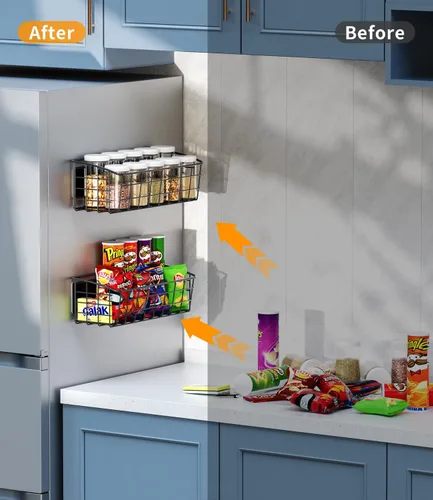 Vista 2 de Estante magnético para refrigerador, paquete de 1, estante magnético fuerte para especias con gancho extraíble para almacenamiento de cocina