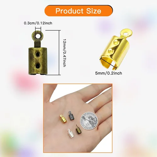 Vista 3 de 600 piezas de extremos de cordón plegables de acero inoxidable para fabricación de joyas, extremos plegables, cierre de abrazadera de cinta de cuero