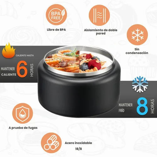 Vista 2 de Itslife Termo de sopa aislado al vacío de 13.5 onzas para alimentos calientes, recipiente de almuerzo para niños con tapa de hebilla a prueba