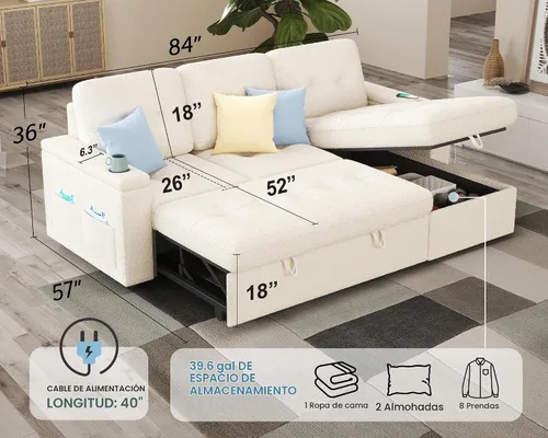 Vista 2 de PaPaJet Sofá cama de 84 pulgadas, sofá cama con almacenamiento, sofá