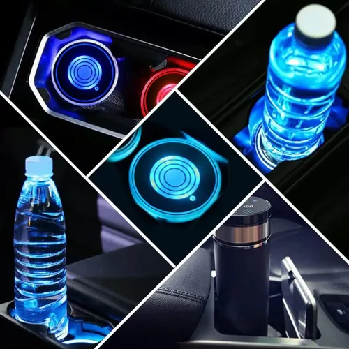 Vista 5 de Luces LED para portavasos de coche, 7 colores cambiantes USB dentro