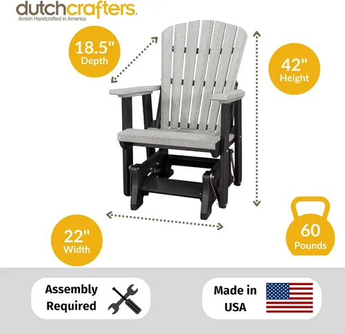 Vista 2 de DutchCrafters Slat Fan Back Poly Adirondack Glider Silla de patio al aire libre (negro y azul aruba)