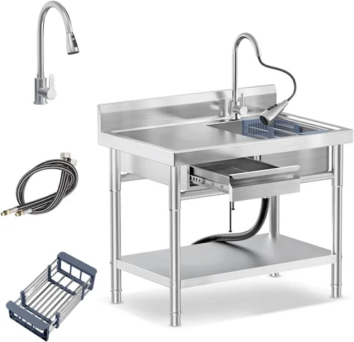 Vista 10 de 39in Large Capacity Stainless Steel Utility Sink with 2-Water Outlet Modes