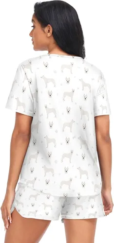Vista 3 de Oarencol Women's Pajama Set Cute Dogo Argentino Dogs Paw Bone Short Sleeve Sleepwear Soft Pjs Lounge Sets with Pockets S-XXL