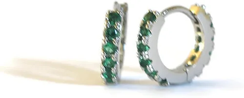 Vista 7 de Aretes de aro pequeños de plata de ley con circonita cúbica, sin níquel, sin plomo, fabricados en Estados Unidos