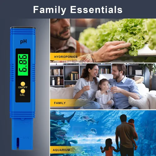 Vista 2 de Medidor de pH para agua 2025, probador digital de pH de alta precisión (precisión 0.01) con certificación UL y 3 polvos de calibración de pH, ideal