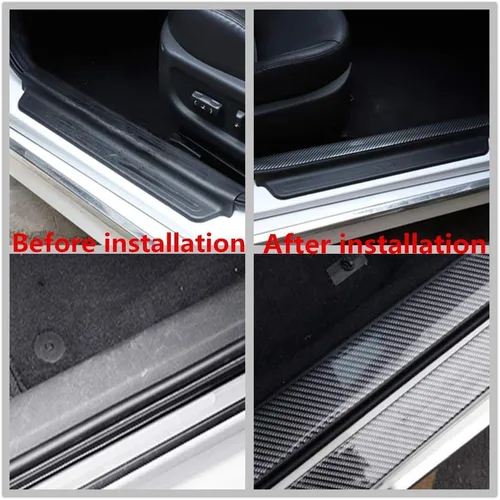 Vista 4 de Youngine Protectores de umbral de puerta de coche de fibra de carbono universal autoadhesivo flexible para coche, SUV, camioneta, protector de Negro