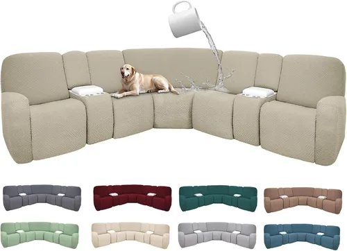 Vista 62 de Fundas de sofá reclinable seccional 100% impermeables para sofá reclinable en forma de L, funda de sofá modular de esquina en forma de L, fundas