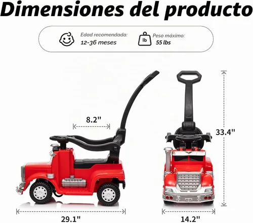 Vista 8 de Outfunny Coche de empuje 3 en 1 para niños pequeños de 1 a 3 años con mango y música Rojo