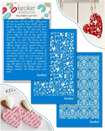 Vista 10 de KEOKER Pantalla de seda de San Valentín para arcilla polimérica, 3 piezas de arcilla polimérica de pantalla de seda de San Valentín, plantillas