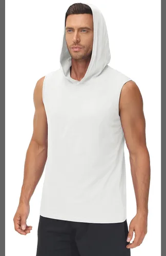 Vista 3 de MAGCOMSEN Camiseta sin mangas con capucha para hombre, de algodón, ajuste regular, para verano, casual