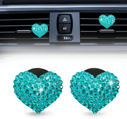 Vista 12 de 2 clips de ventilación de automóvil, dijes de corazón de cristal brillantes, clips de salida de aire acondicionado para automóvil, accesorios