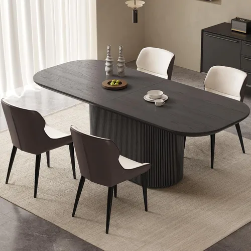 Vista 34 de Mesa de comedor ovalada de 63 pulgadas para 2-6 personas, mesa de cocina negra moderna, mesa de comedor rectangular de lujo, mesa de comedor