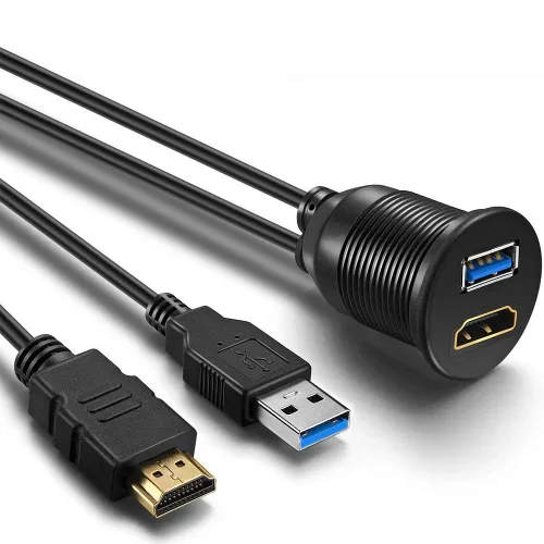 Vista 3 de OBVIS Cable de montaje USB3.0 y HDMI – USB3.0 y HDMI de extensión empotrado, salpicadero, cable de montaje en panel, para automóvil, barco
