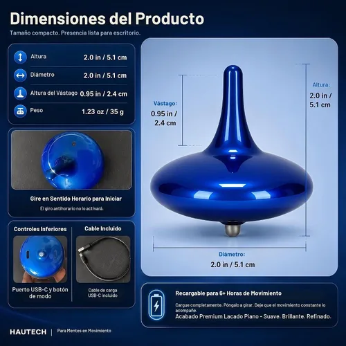 Vista 7 de Tapa giratoria eléctrica con base de vidrio, giro sin fin de 4 horas, espectáculo de luz LED para concentración, calma y creatividad, regalo Azul