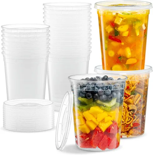 Vista 14 de 8 onzas – 24 juegos de recipientes de plástico para almacenamiento de alimentos con tapas flexibles herméticas para microondas, sin fugas, lavables