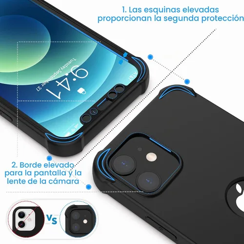 Vista 3 de ORETECH Funda para iPhone 12 con 2 piezas de protector de pantalla de vidrio templado, 2 en 1, TPU suave antiarañazos, parte trasera de Negro