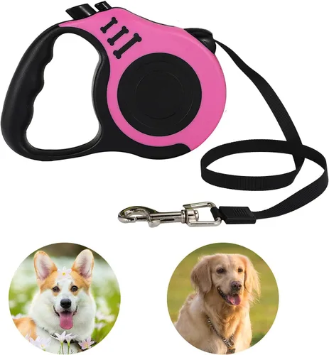 Vista 4 de Correa retráctil resistente para perros o gatos pequeños, cinta de nailon 360 sin enredos, mango antideslizante, con dispensador de bolsas de basura