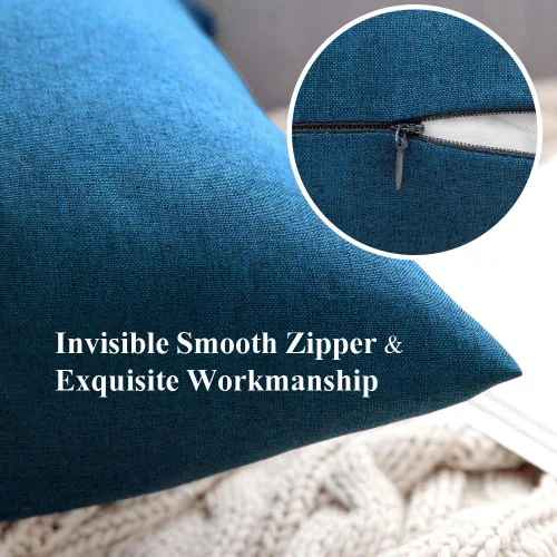 Vista 3 de MIULEE - Paquete de 2 fundas de almohada decorativas para exteriores, impermeables, sólidas, de imitación de lino, para jardín, casa de campo, Azul