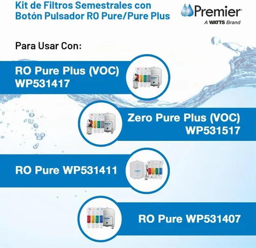 Vista 4 de Watts Premier Kit de filtración semestral RO Pure Plus de 2 unidades para sistema de ósmosis inversa Pure Plus/Zero Pure Plus de 4 etapas, reemplazo