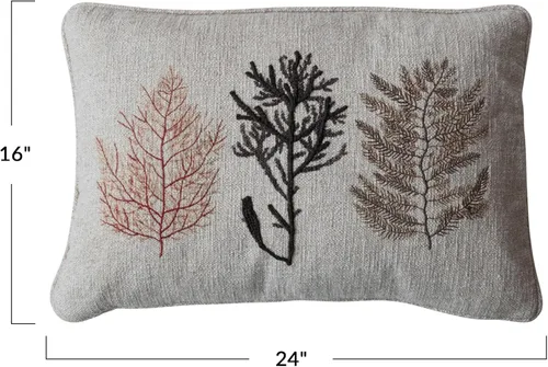 Vista 2 de Creative Co-Op Almohada lumbar estampada mezcla de algodón con botánicos y bordados, multicolor