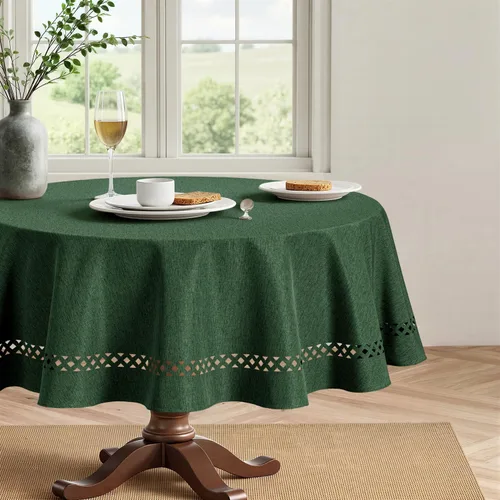 Vista 2 de MIULEE Army Green 60 Inch Round Linen Tablecloth with Decorative Cutouts