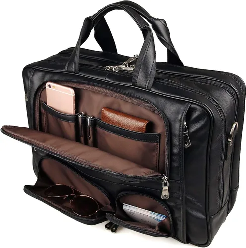 Vista 2 de Augus Maletín de viaje de negocios de cuero genuino bolsas de lona para hombres bolsa de portátil se adapta a 15.6 pulgadas portátil