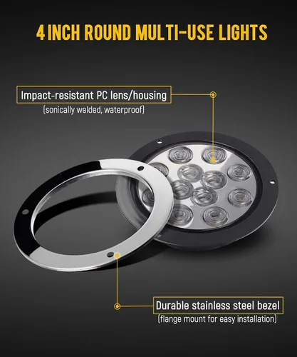Vista 3 de Partsam Marcador de luces de marcha atrás redondas con 12 luces LED blancas de 4 pulgadas con anillos de acero inoxidable sellados