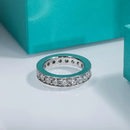 Vista 3 de AnuClub Moissanite Eternity Wedding Band Ring D Color Lab Diamond 18K Gold Plated Silver Ring for Women With Certificate