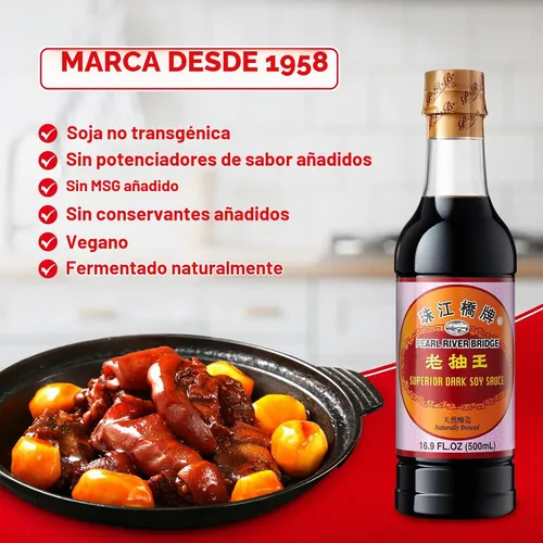 Vista 4 de Pearl River Bridge Salsa de soja oscura superior, botellas de plástico, 16.9 oz