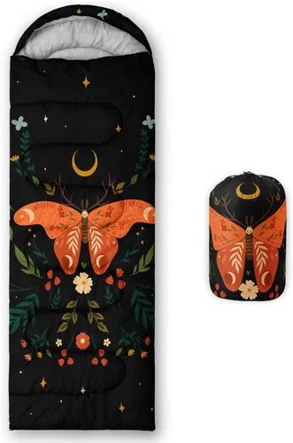 Vista 19 de HOSIMA Saco de dormir de mariposa para adultos y niños para campamento, saco de dormir ultraligero gótico negro para clima frío y verano.