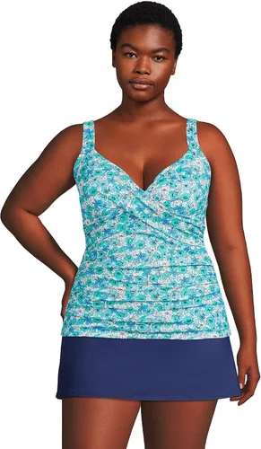 Vista 3 de Lands' End Traje de baño largo resistente al cloro con cuello en V para mujer, con tirantes ajustables