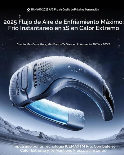 Vista 2 de RANVOO AICE LITE Plus 2025 Max Flujo de Aire de Enfriamiento [No.1 Más Fresco y Duradero] Aire Acondicionado para el Cuello, Ventilador de Cuello