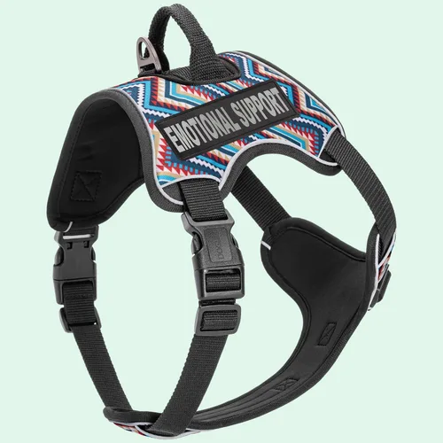 Vista 4 de Dogline Quest - Arnés para perro sin tirones con soporte emocional parches reflectantes extraíbles suave y cómodo chaleco para perro con hebilla