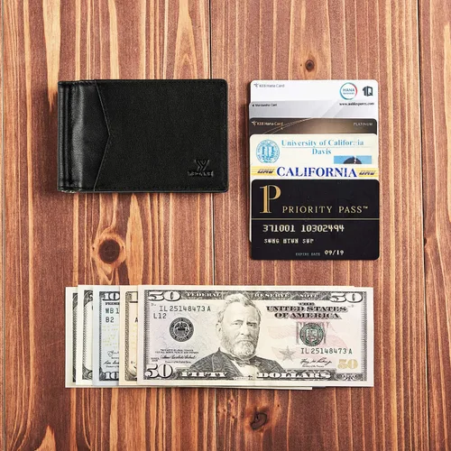 Vista 11 de YBONNE - Cartera fina con clip para dinero, de cuero auténtico, bloqueo RFID, minimalista