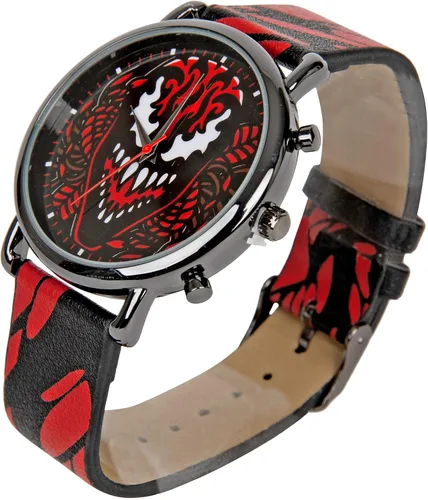 Vista 2 de Carnage Face and Symbiote Reloj con correa de piel sintética, Rojo -, Moderno