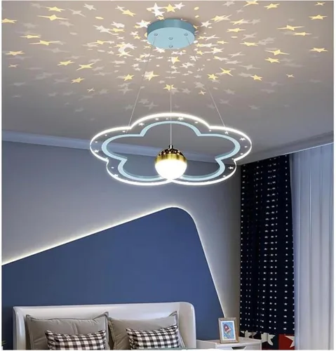 Vista 7 de Lsland Lights, Modern LED Chandelier for Kid's Bedroom Study Hall Cloud Flower Shape Indoor Lighting Lamp Luster Fixtures Starry Decor